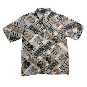 Puritan Vintage Geometric Print Shirt Button Up Multicolor Short Sleeve Men's M